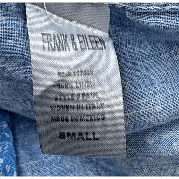 Frank and Eileen Linen Button Up Shirt Womens Small Blue Floral Long Sleeve - Picture 12 of 16